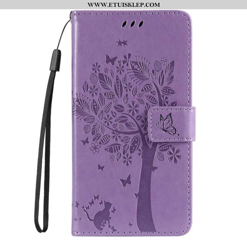 Etui Folio do Samsung Galaxy S23 5G Drapak Dla Kota Ze Smyczą